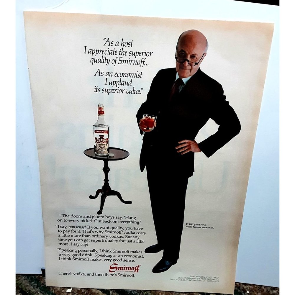 1981 Smirnoff Vodka Eliot Janeway Original Print Ad Vintage